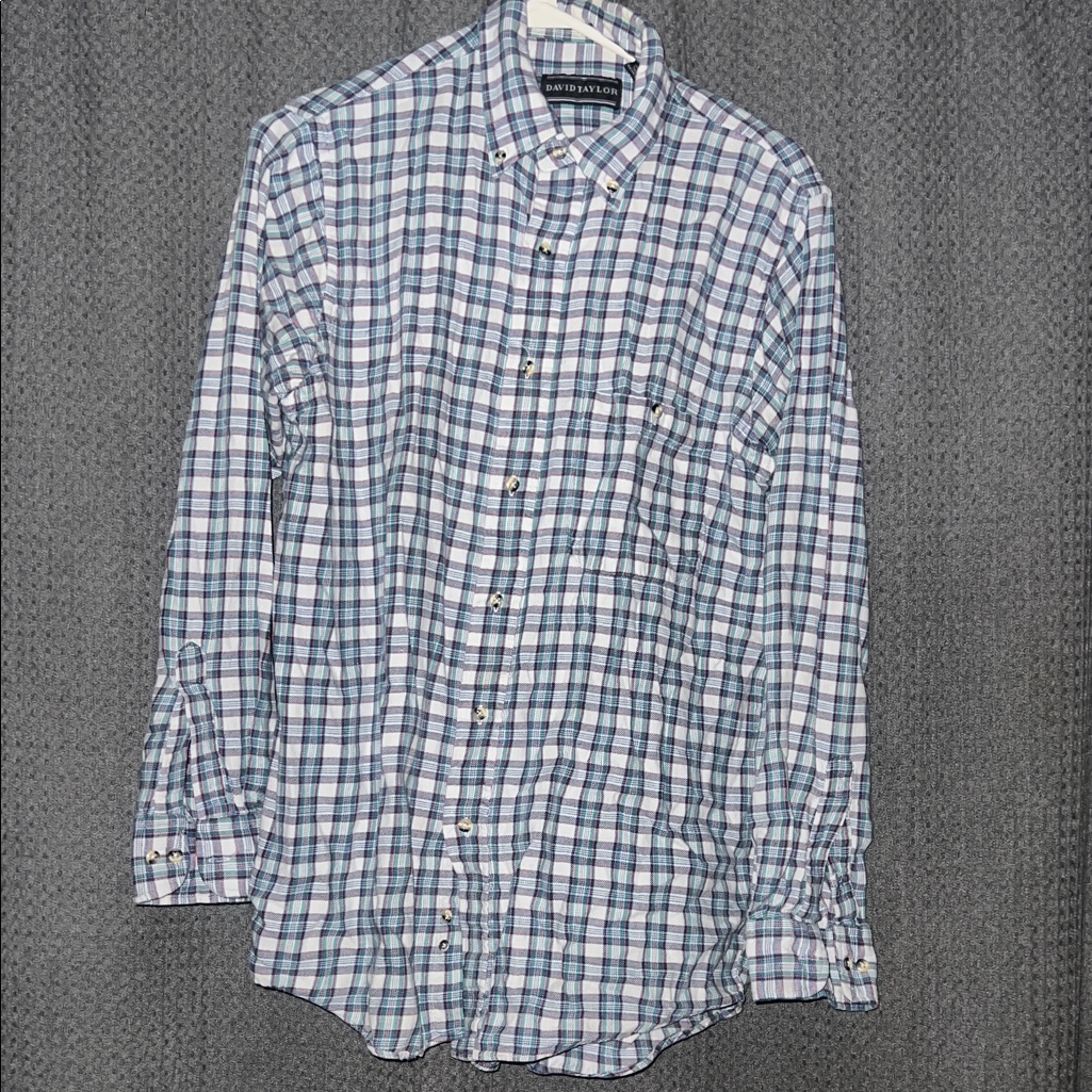 David Taylor Mens Blue And White Plaid Shirt David Taylor Mens Blue And White Plaid Shirt